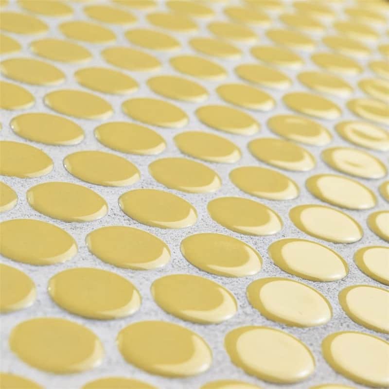 Merola Tile Hudson Penny Round Vintage Yellow 11-7/8 x 12-5/8 Porcelain Mosaic Tile