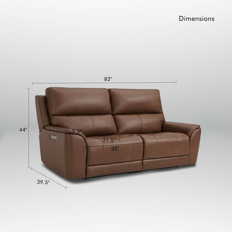 82" W Premium Genuine Leather Triple-Power Double Width loveseat with Zero Gravity, USB & Type-C Ports