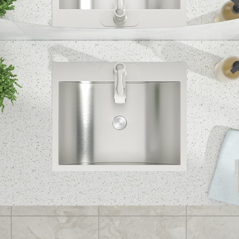 Kichae 21" x 17" Bathroom Sink Drop-in Brushed Stainless Steel Bathroom Sink with Arc-shaped Basin - 21"x17"x6"
