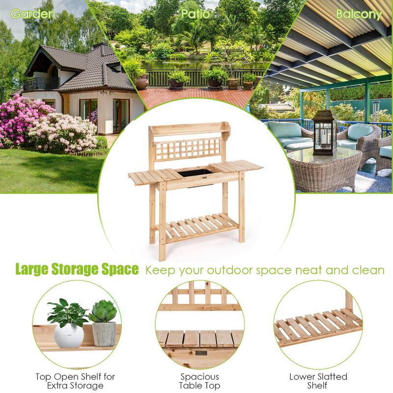 Costway Garden Potting Bench Workstation Table w/Sliding Tabletop Sink - See Details