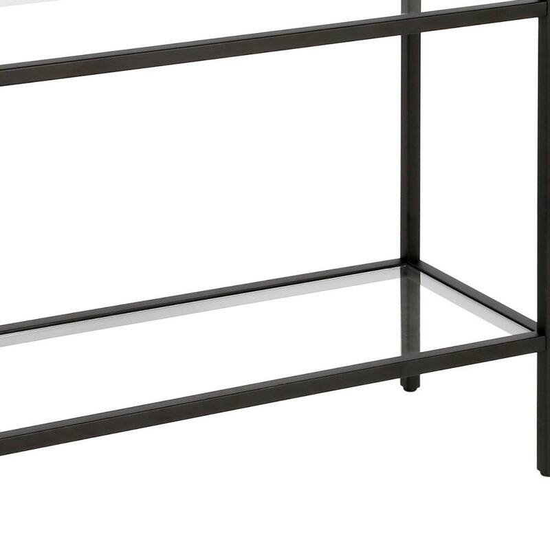 Steel Frame Glass Side End Table with 2 Shelves and Rectangular Top - 10” x 24” x 24” (D x W x H)
