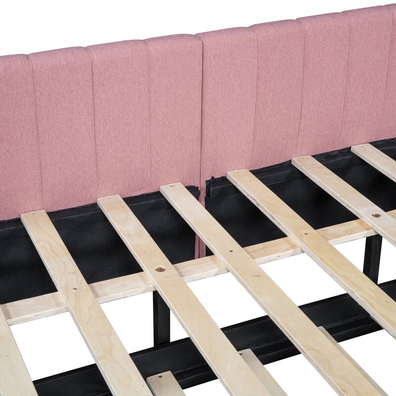 L-Shaped Backrest Daybed Upholstered Daybed Frame Classic Wood Slats Design with 2 Storage Drawers or Trundle, Full Size