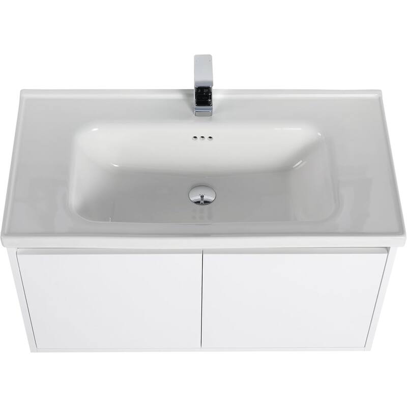 Blossom 36" Wall-Mounted Bathroom Vanity with Ceramic Sink, Soft-Close