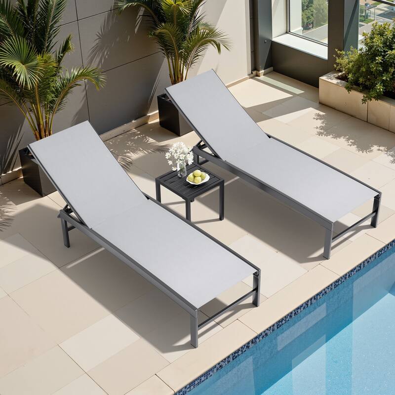 Outdoor Chaise Lounge Set Patio Adjustable Chaise Lounge Chairs with Side Table - Light Grey