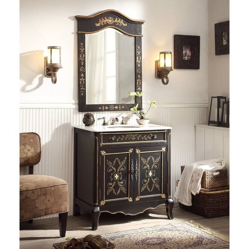 32" Benton Collection Decoroso Black Bathroom Vanity with Mirror