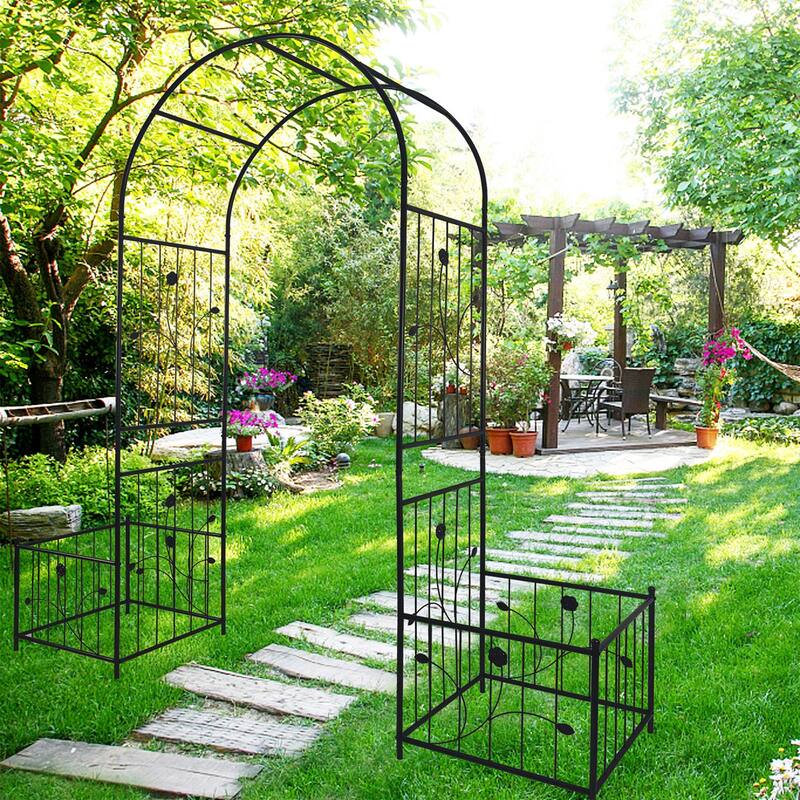 Outdoor Metal Garden Arbor with 2 Plant Stands, Climbing Plants Arch