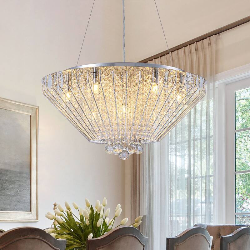 9-Light Modern Glam Diamond Shape Chandelier with Crystal