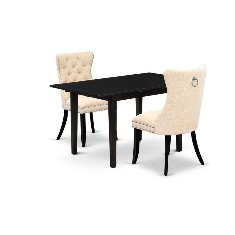 HomeStock 3-Pc Black Finish Rectangular Solid Wood Top with Butterfly Leaf Dining Table Set
