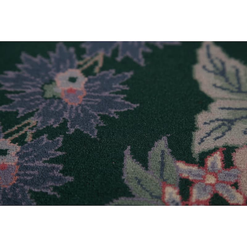 Vegetable Dye Green Aubusson Chinese Area Rug Hand-Knotted Wool Carpet - 8'11"x 12'2"