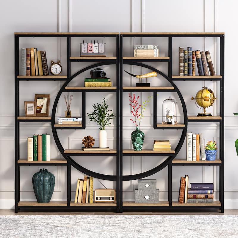 Industrial Etagere Bookcase with 8-Open Storage Shelf, Tall Geometric Book Shelves