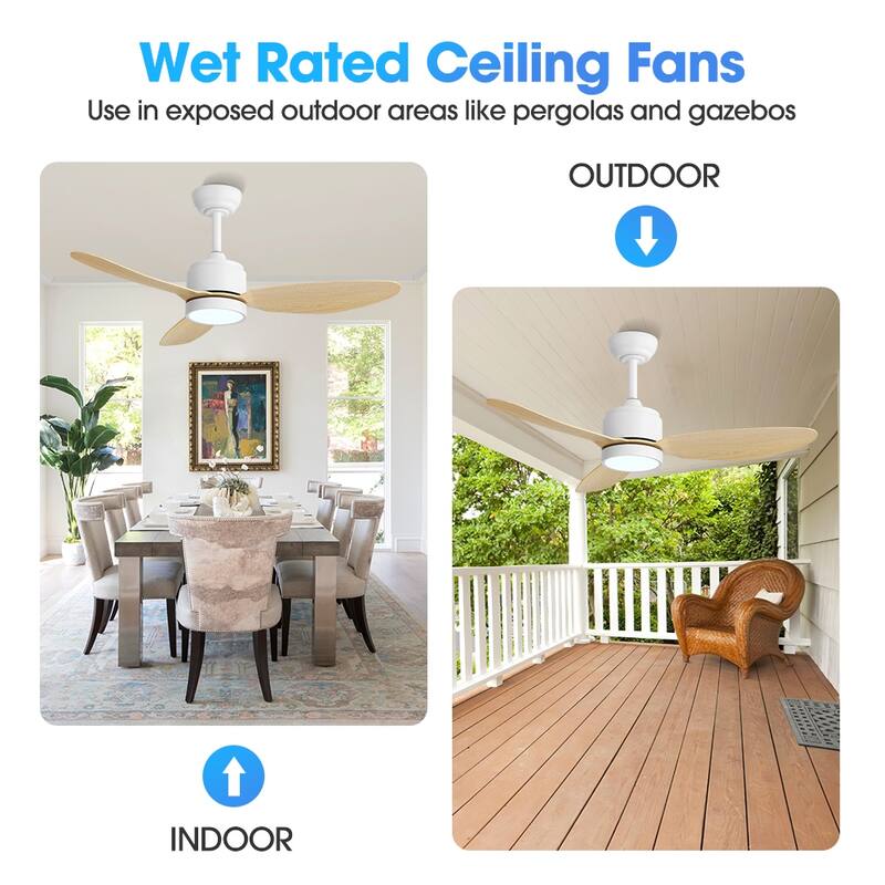 MLiAN 42 in 3 ABS Blades Indoor and Outdoor Ceiling Fan with Integrated LED and Remote Downrod