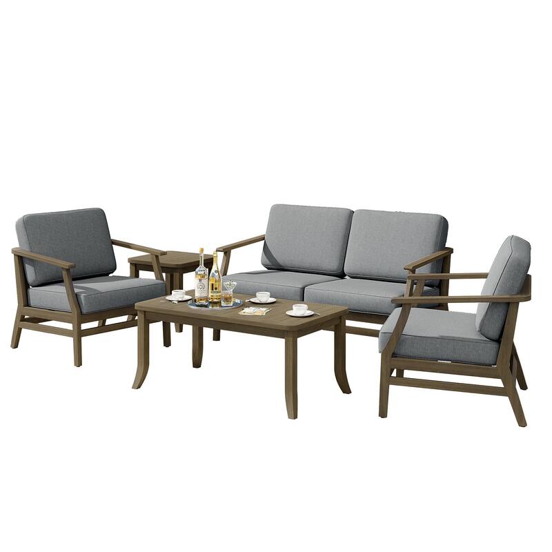 Teak Outdoor Patio Seating Set with Loveseat, Chairs and Tables (5-Piece)