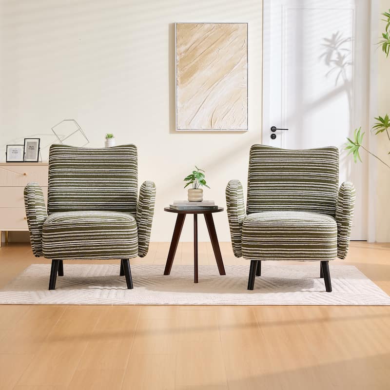 Boucle Upholstered Lounge Armchair, Reading Chair with Side Storage Pocket, Single Sofa Chair with Solid Wood Legs