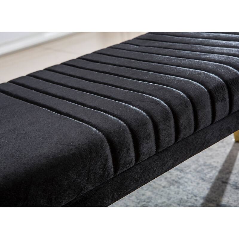 Modern Luxury Upholstered Bench Dining Room Channel Ottoman with Gold Stainless Steel Legs