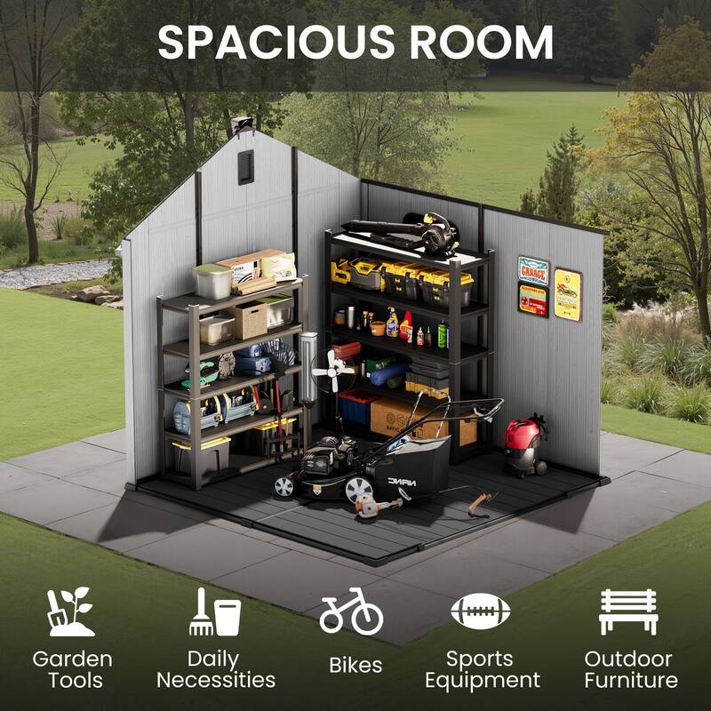 8' x 8' / 8' x 10'/ 8' x 12' Outdoor Resin Storage Shed with Floor & Lockable Doors All-Weather Garden Tool Storage for Patio