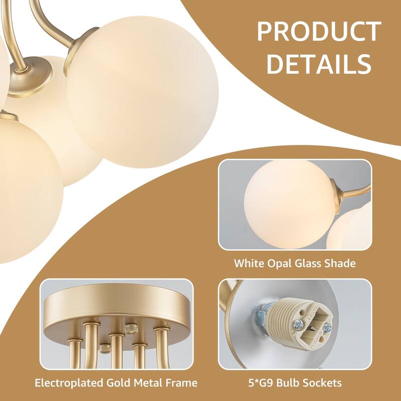 Starsky 5-LIght Globe Glass Sputnik Semi Flush Mount Ceiling Light