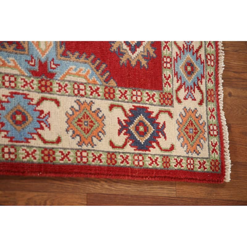 Red Kazak Oriental Accent Rug Hand-Knotted Wool Carpet - 3'4"x 4'10"