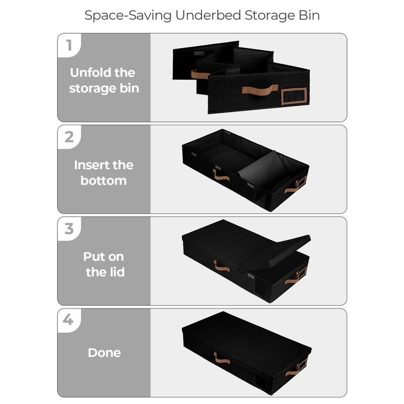 2-Pack Underbed Storage Container with Lid & Handle, Foldable Underbed Organizer for Bedroom - 33"x17"x6"