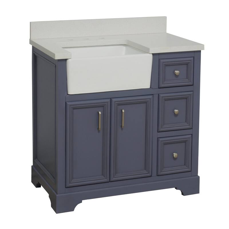 KitchenBathCollection Zelda 36" Farmhouse Bathroom Vanity with Quartz Top