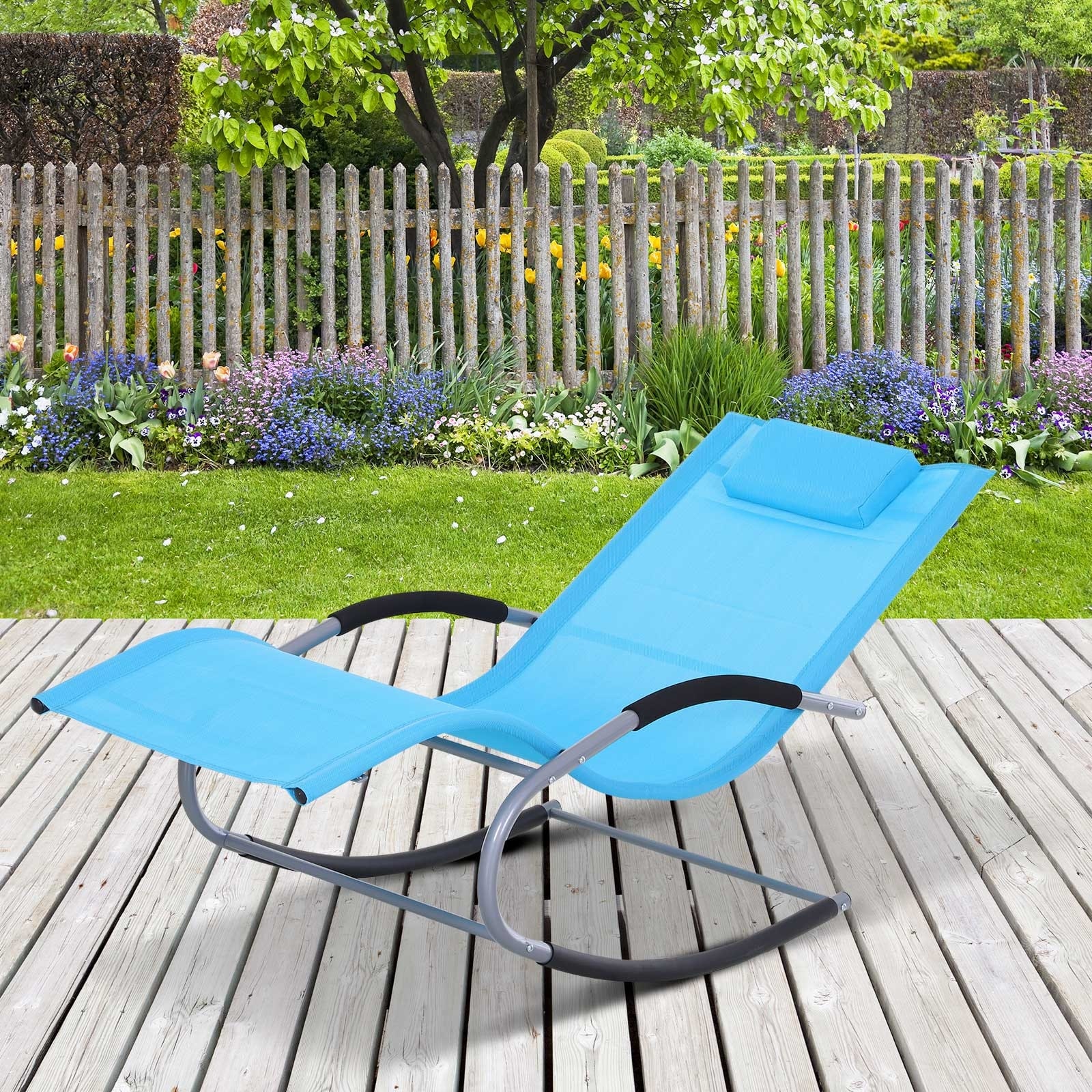 Outsunny Zero Gravity Chaise Rocker Patio Lounge Chairs with Recliner w/ Detachable Pillow & Weather-Fighting Fabric