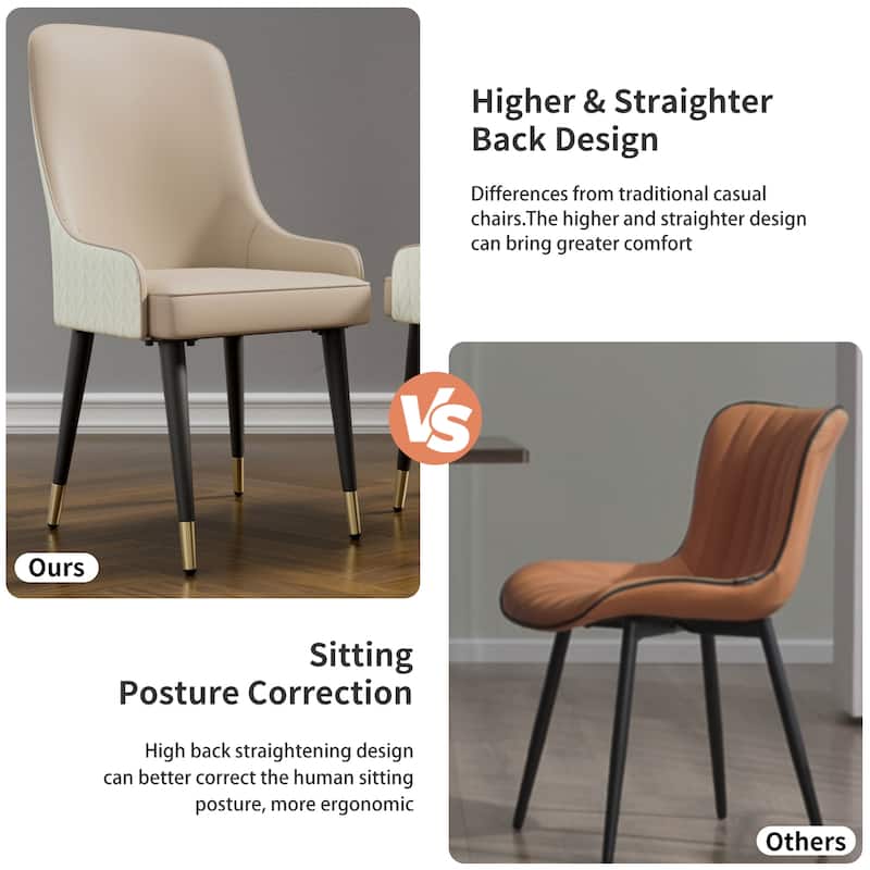 Modern PU Leather Set of 2 Dining Chairs with Metal Legs - 17"x17"x36"