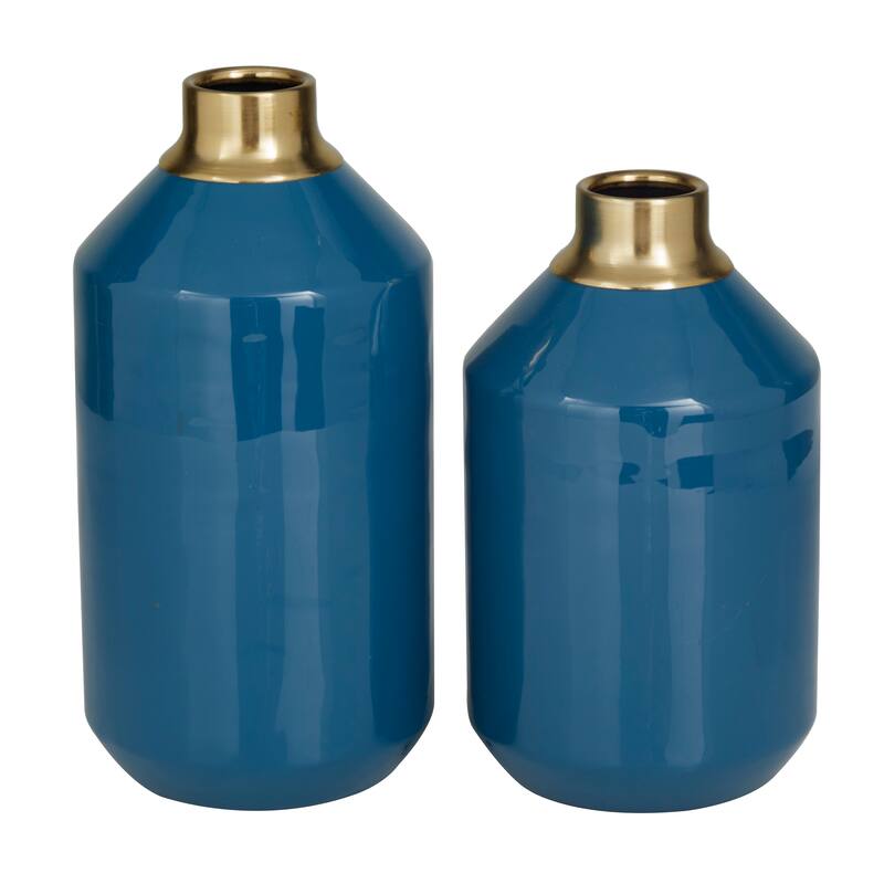 Metal Vase with Gold Rims (Set of 2) - Cream, Blue, Yellow, Red