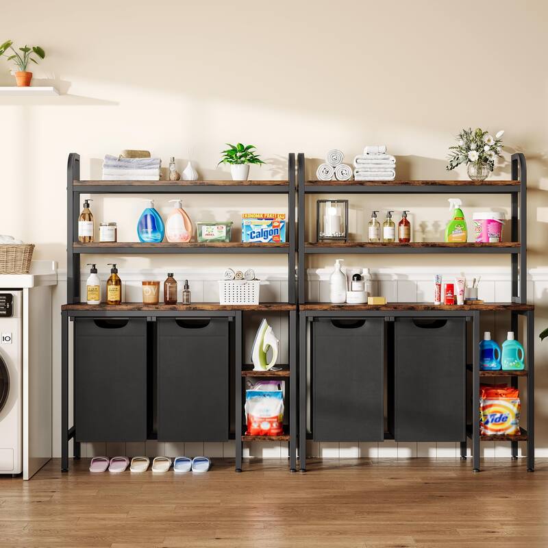 Laundry Hamper with Shelves, 2 Section Laundry Sorter with Side Shelves