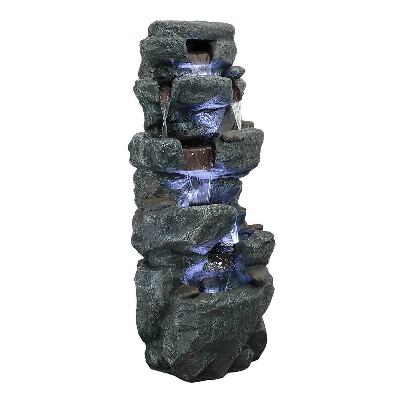 6-Tier Cascading Rock Water Fountain Outdoor Garden Waterfall w/Lights