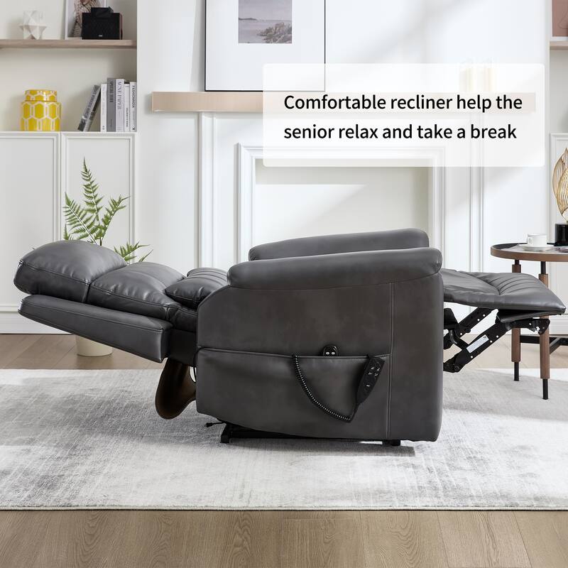 350 Lbs Leatherair Power Lift Recliner Chair, Heavy Duty Motion Mechanism With 8-Point Vibration Massage And Lumbar Heating