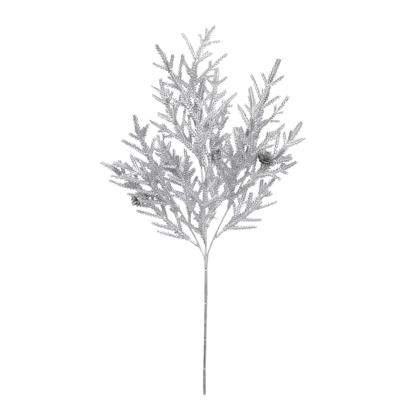 Set of 3 Silver Artificial Mixed Pine Cone & Cedar Pine Leaf Pick Stem Christmas Spray 24in - 24" L x 9" W x 3" DP