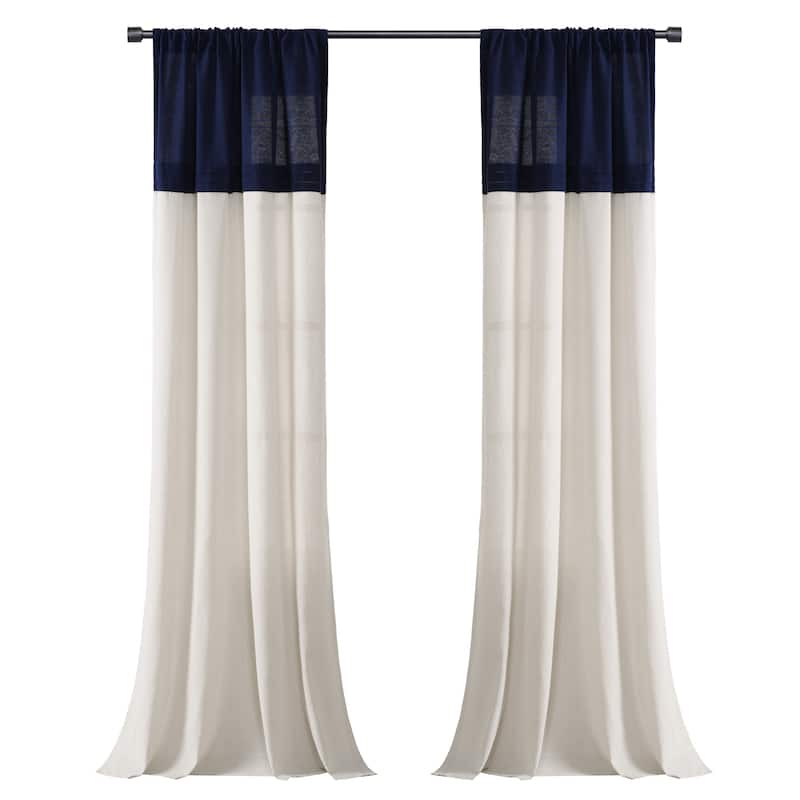Lush Decor Farmhouse Faux Linen Colorblock Pleated Window Curtain Single Panel - 84" x 40"