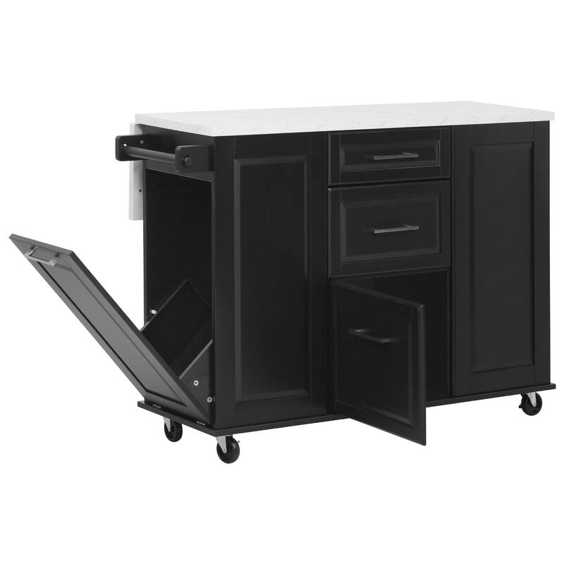 Morden 50.7" Kitchen Island with Storage Tilt Trash Can Cabinet and 2 Drawers