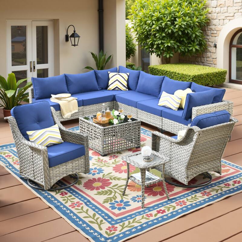 HOOOWOOO 10-piece Wicker Patio Furniture Set Sectional Sofa with Swivel Chair