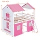 preview thumbnail 7 of 7, White+Pink Bunk Wood House Bed with Elegant Windows, Sills and Tent