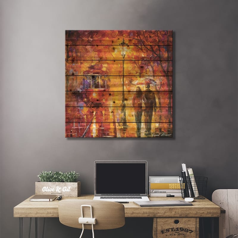 Date By The Trolley Print On Wood by Leonid Afremov - Multi-Color