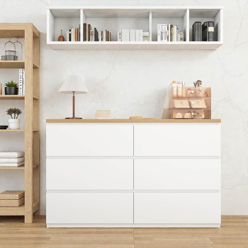 6 Drawer Dresser, Wide Chest of Drawers, Modern Wood Storage Cabinet Clothes Organizer for Bedroom and Entryway