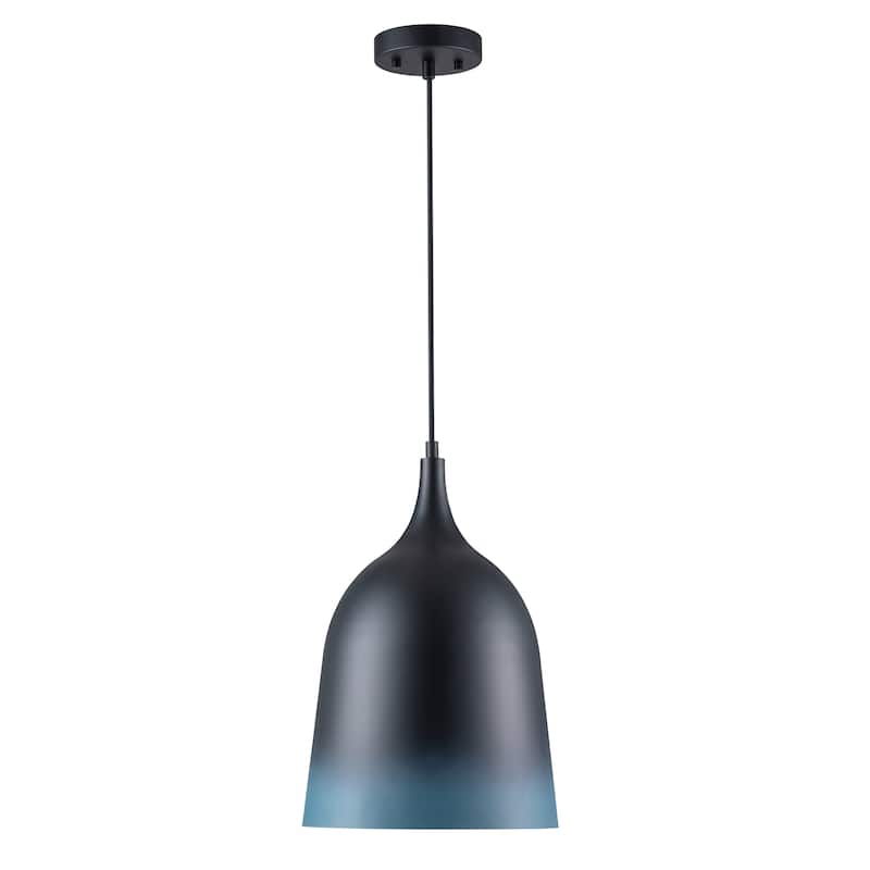 1-Light Modern Matte Black&Gradient Blue Cylinder Pendant Light for Kitchen Island - 10.6 in. W x 97.4 in. H