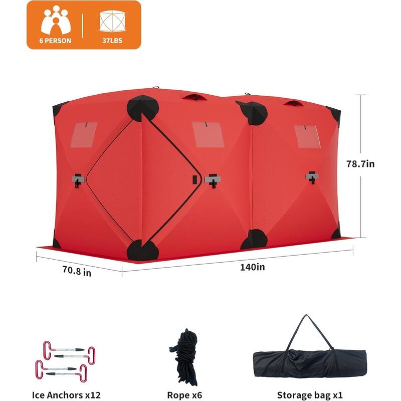Portable Insulated Ice Fishing Tent Shelter 6-8 Person - N/A