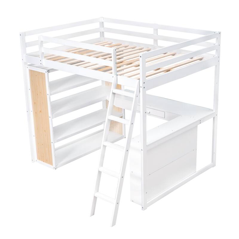 Loft Bed with Desk and Shelves