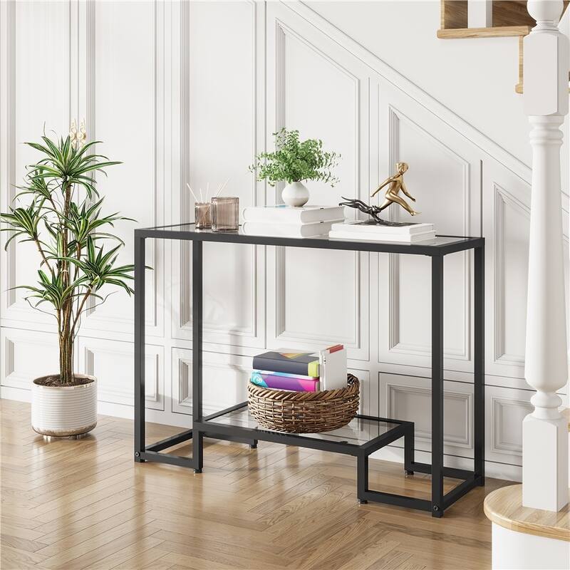 Yaheetech Modern Tempered Glass Console Table Entryway Porch - Black