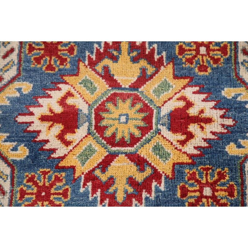 Hand Knotted Oriental 100% Wool Carpet Traditional Geometric Greys & Charcoal Kazak Area Rug - 9' 10'' X 6' 9''