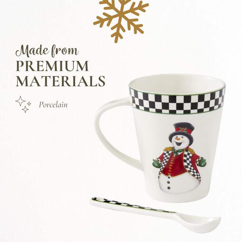 Spode Christmas Tree Black and White Mug and Spoon Set