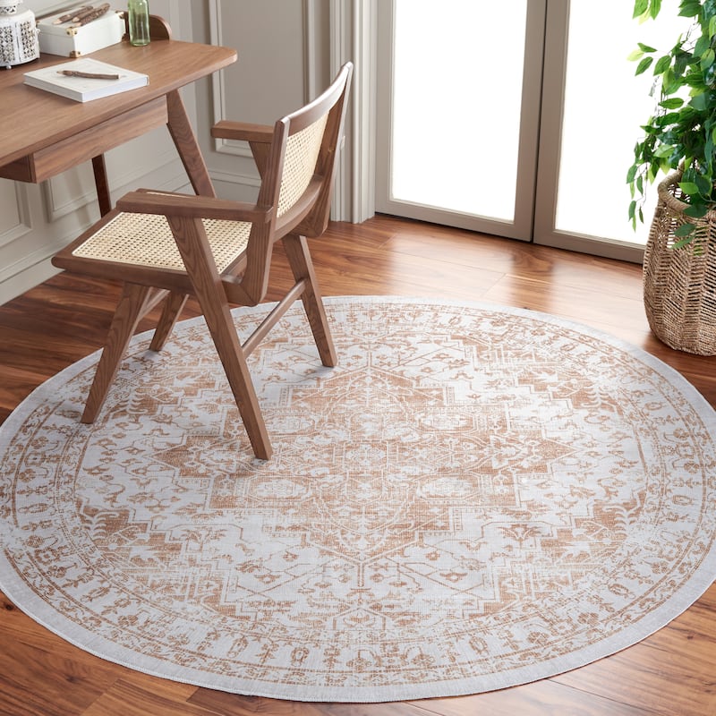 SAFAVIEH Arizona Dariya Machine Washable Slip Resistant Vintage Oriental - 6' x 6' Round - Beige/Gold - Round