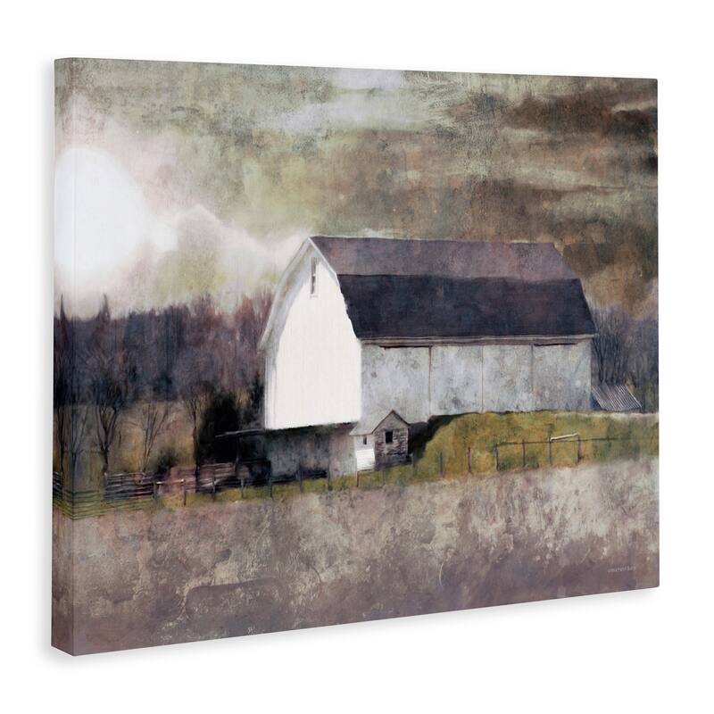 Stupell Stormy Sky Country Farm Barn Murky Field Landscape Canvas Wall Art - Brown