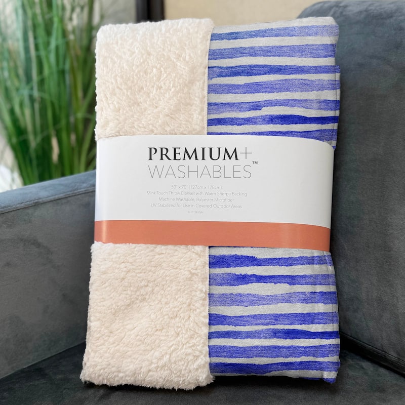 Premium Machine Washable ASB187 Ombre Stripes Sherpa Throw Blanket