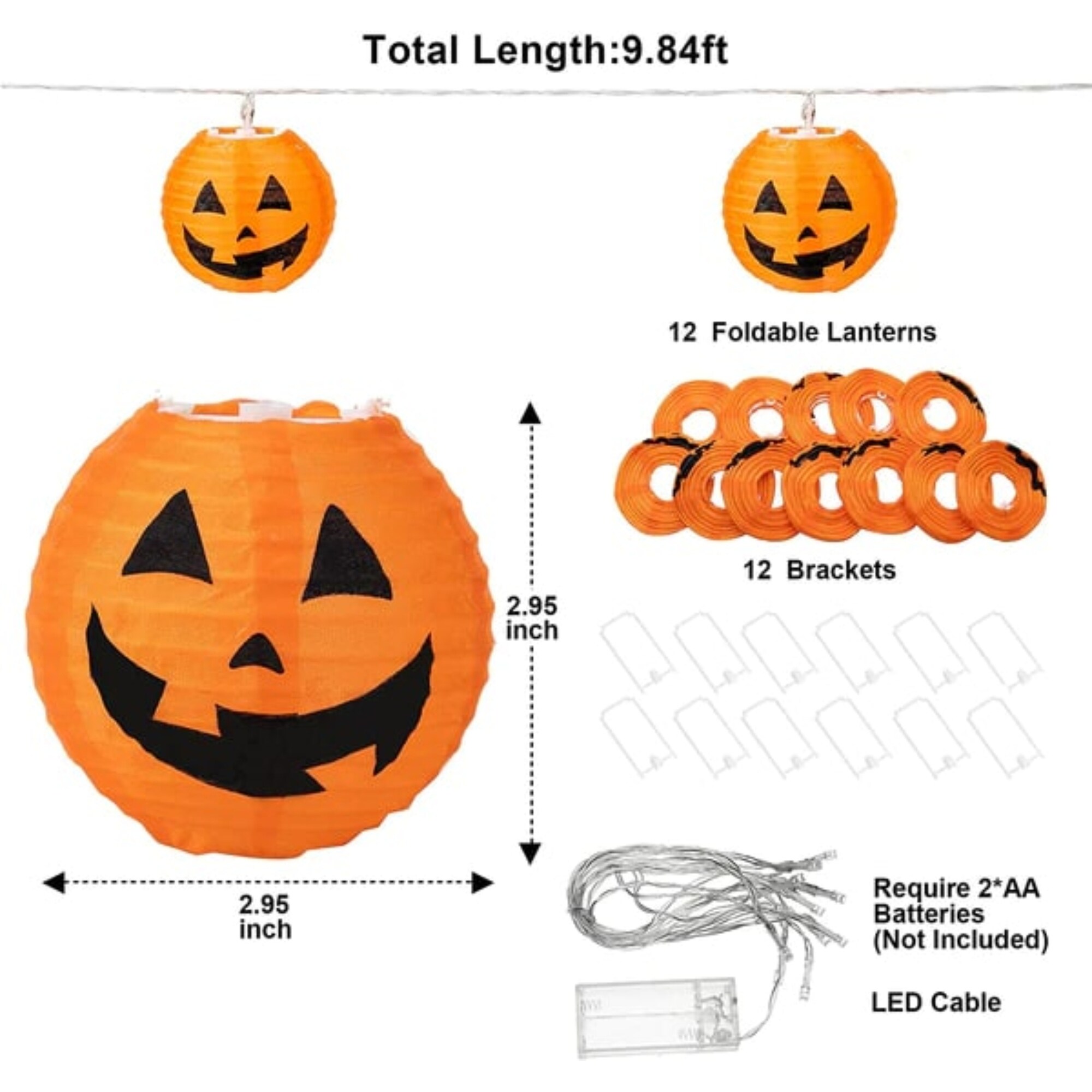 Joyin 9.84FT Orange Plastic 12 Pcs. Smiling Pumpkin Lantern String Lights,  Indoor Outdoor Halloween Decoration,Yard Light Decor - Bed Bath & Beyond -  36136292