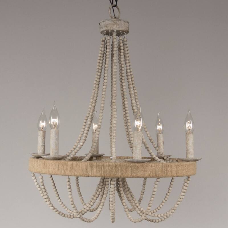 Vintage Chandelier Light Fixture Ceiling Light with Wood Bead