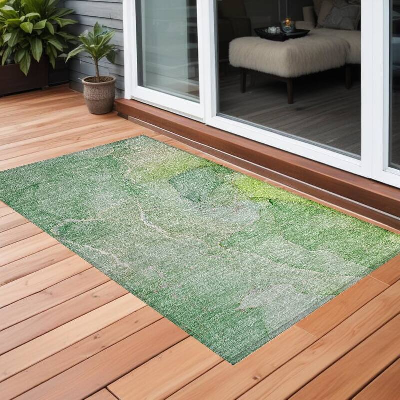 Allus Artistic Abstract Weather Resistant Classic Meets Modern Outdoor Rug - 3' x 5' - Green