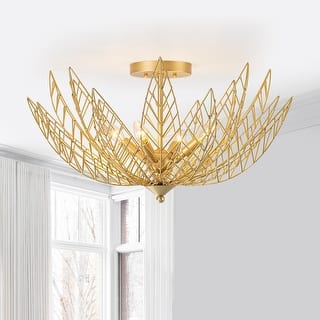 4 Lights Dual Semi-Flush Mount Ceiling Light Leaf Shaped Shades - Dia.26-in
