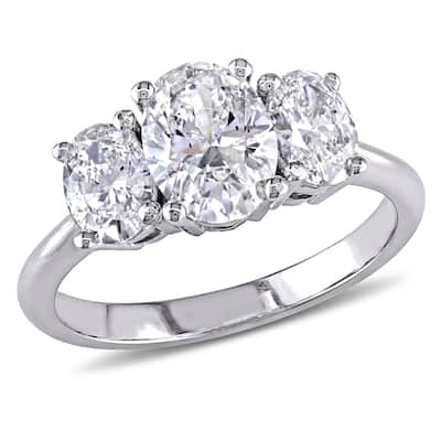 Miadora Signature Collection 18k White Gold 1 1/2ct TDW Certified 3-Stone Oval Shape Diamond Engagement Ring (H-I, SI2-I1) (IGI)